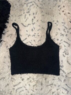 Skims Cozy Collection Black Fuzzy Tank Crop Top